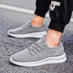 Damyuan Men's Gray Lightweight Breathable Mesh Running Walking Sneakers